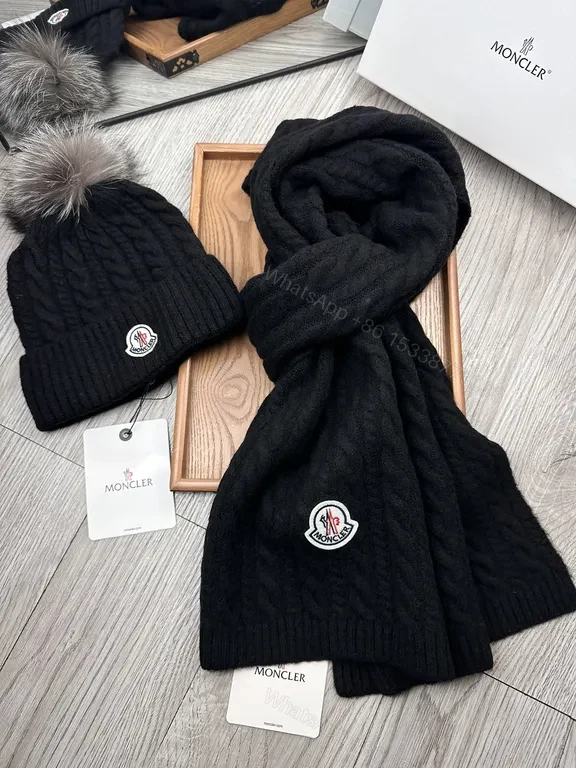 View 9 of Black Alpaca-Blend Moncler Scarf & Beanie Set: Ultra-Luxe Winter