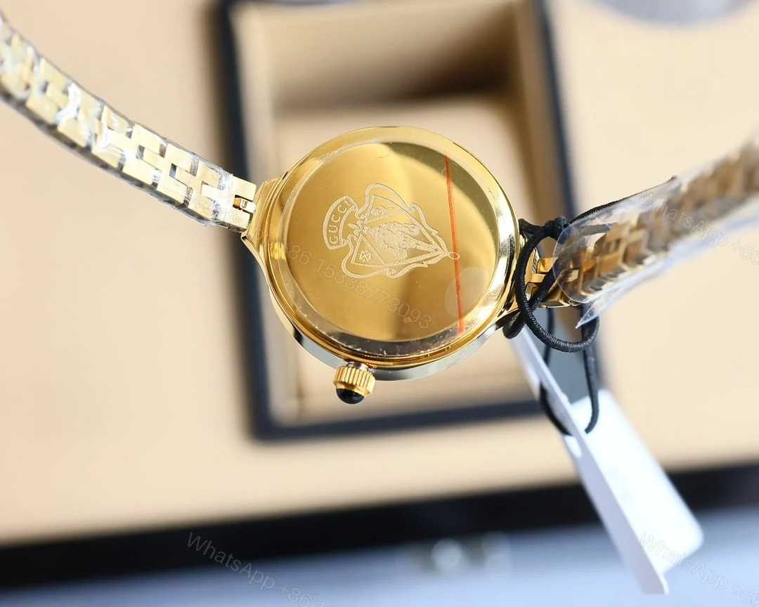 View 3 of Gucci Ladies Watch Round Case With Slim Dial Gold In Black 22Mm