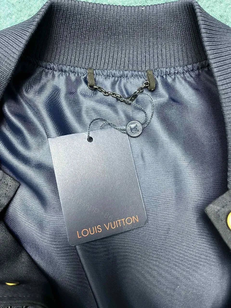 View 7 of Black Embroidered Satin-Texture Varsity Jacket, Luxe Streetwear