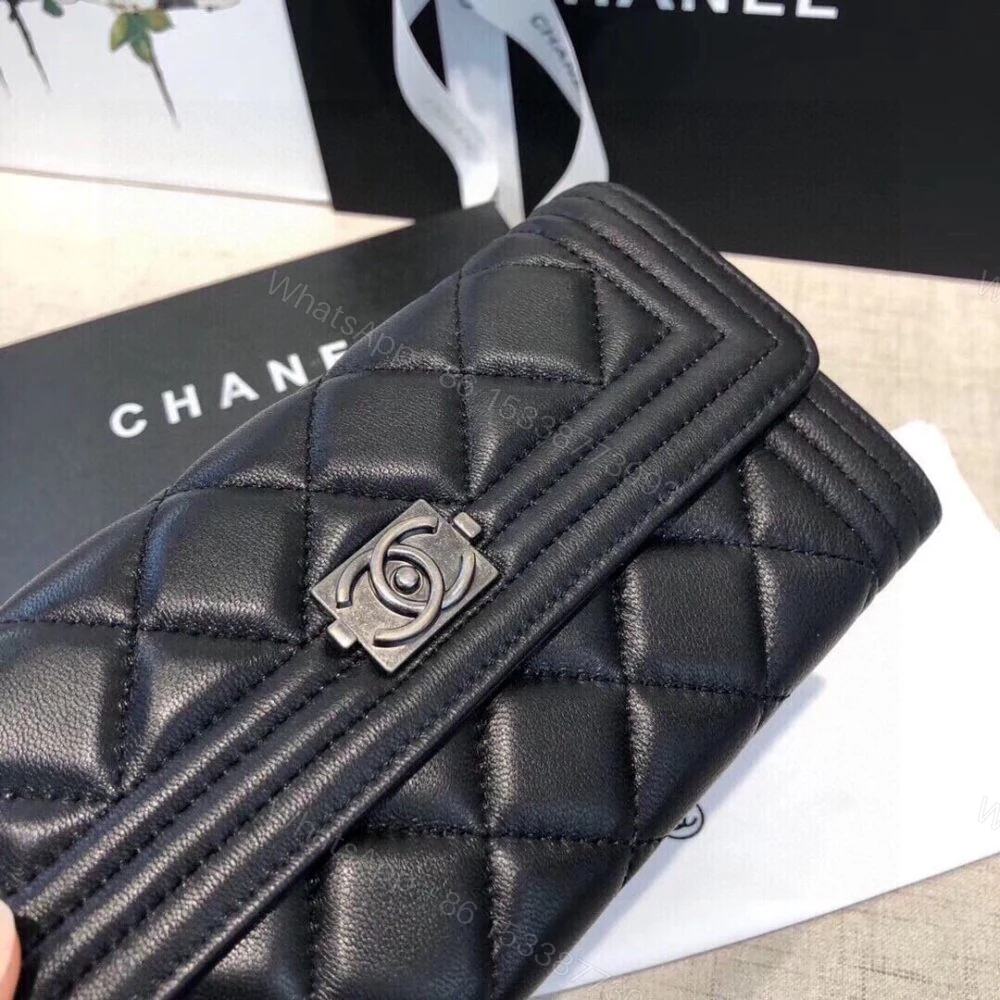 View 3 of Chanel Boy Flap Long Wallet Ruthentium Hardware Black 19Cm