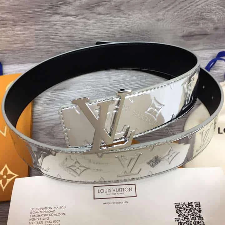 View 6 of LOUIS VUITTON INITIALS LV MIRROR MIRROR 40MM REVERSIBLE BELT SILVER COLOR METALLIC MONOGRAM CANVAS RECTO SIDE – B77