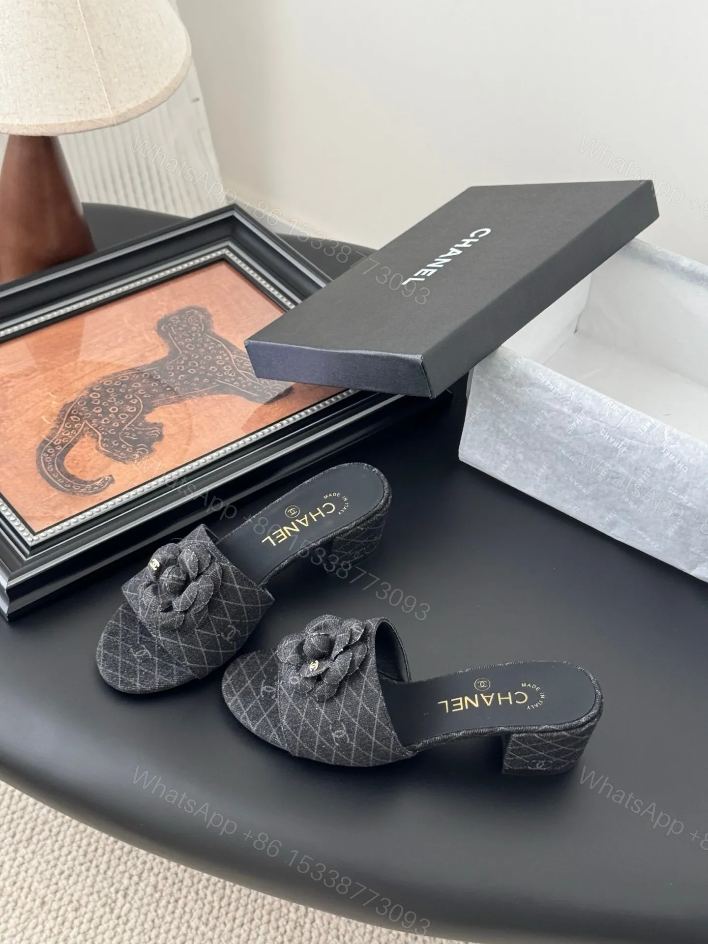 View 2 of Chanel Women Black Fabric Quilted Mules