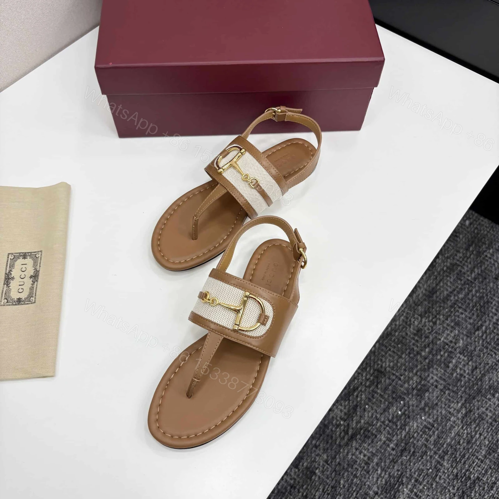 View 5 of GUCCI WOMEN’S THONG SANDAL WITH HORSEBIT LIGHT BROWN 834431 AAEZJ 2744