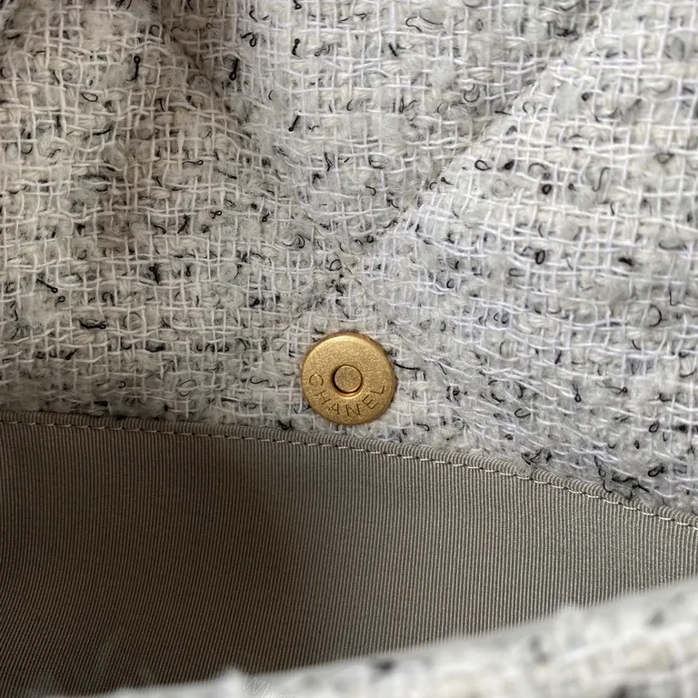 View 8 of Chanel-Influenced Tweed Bag with Dual-Gold/Silver Chain