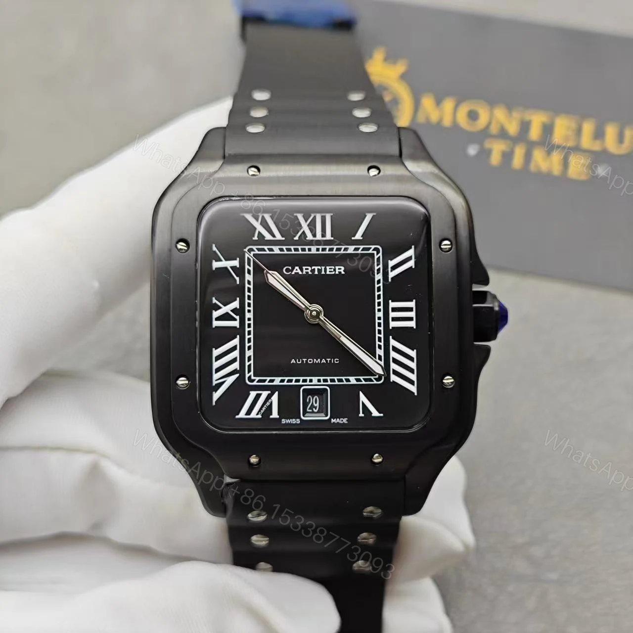 View 10 of Cartier Santos Full Black Replica De Cartier Watch