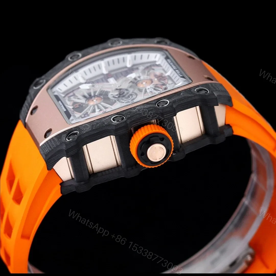 View 6 of Richard Mille RM21-01 Automatic Skeleton Watch 40MM Carbon Fiber Case Orange Strap Aerospace Structure 20 Keyway Screws Premium Edition RM-RM21-01-CF-ORG-SKL-40