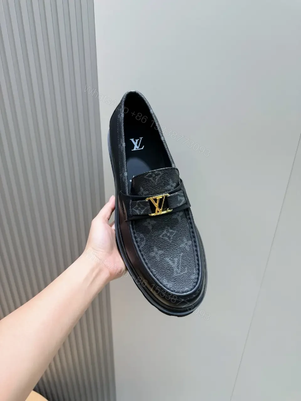 View 4 of Monogram Texture Slip-On Loafers: Luxe Comfort Shoes