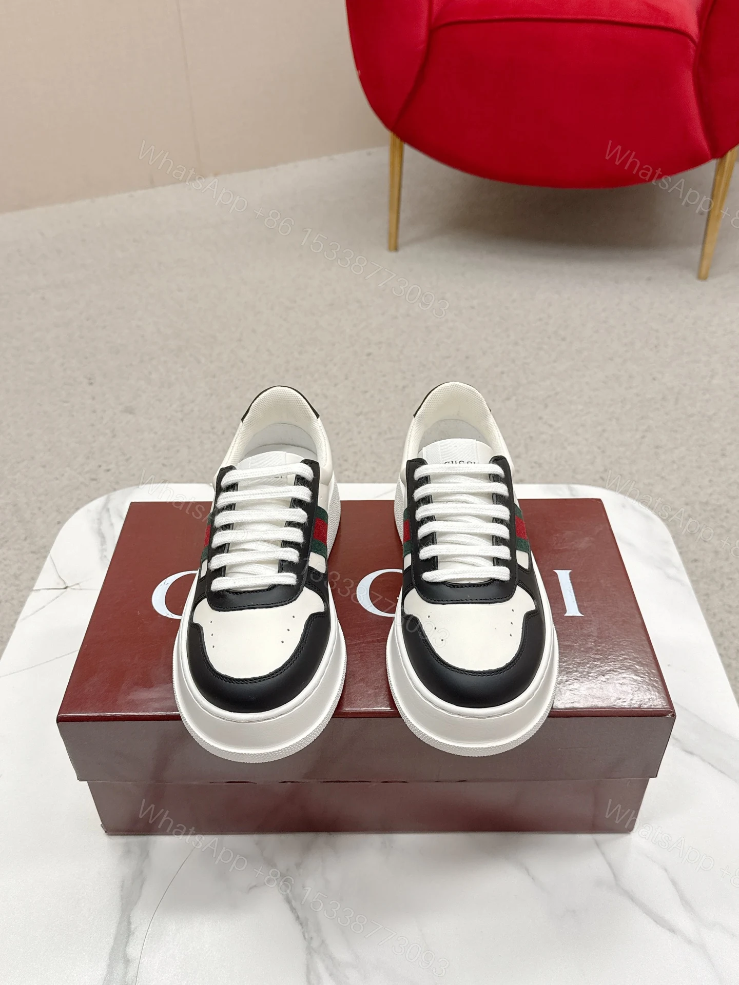 Gucci 復刻 男女款 黑白拼接厚底運動鞋 經典條紋百搭款 — view 1