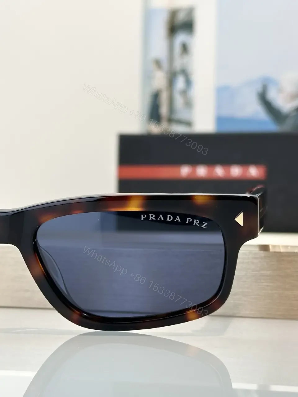 View 2 of Tortoiseshell Rectangle Wrap Sunglasses, Cat-Eye Inspired, PRADA PRZ