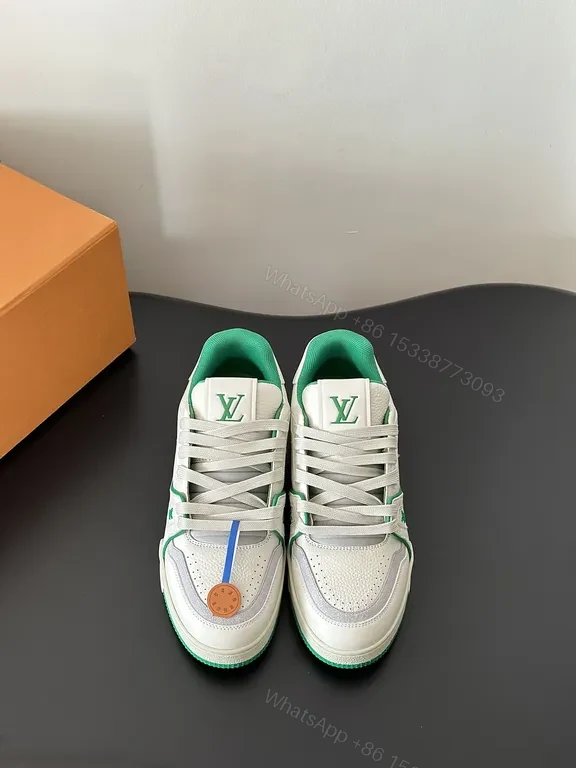 View 7 of Green LV-Inspired Leather Sneakers: Comfort & Distinctive Detailing