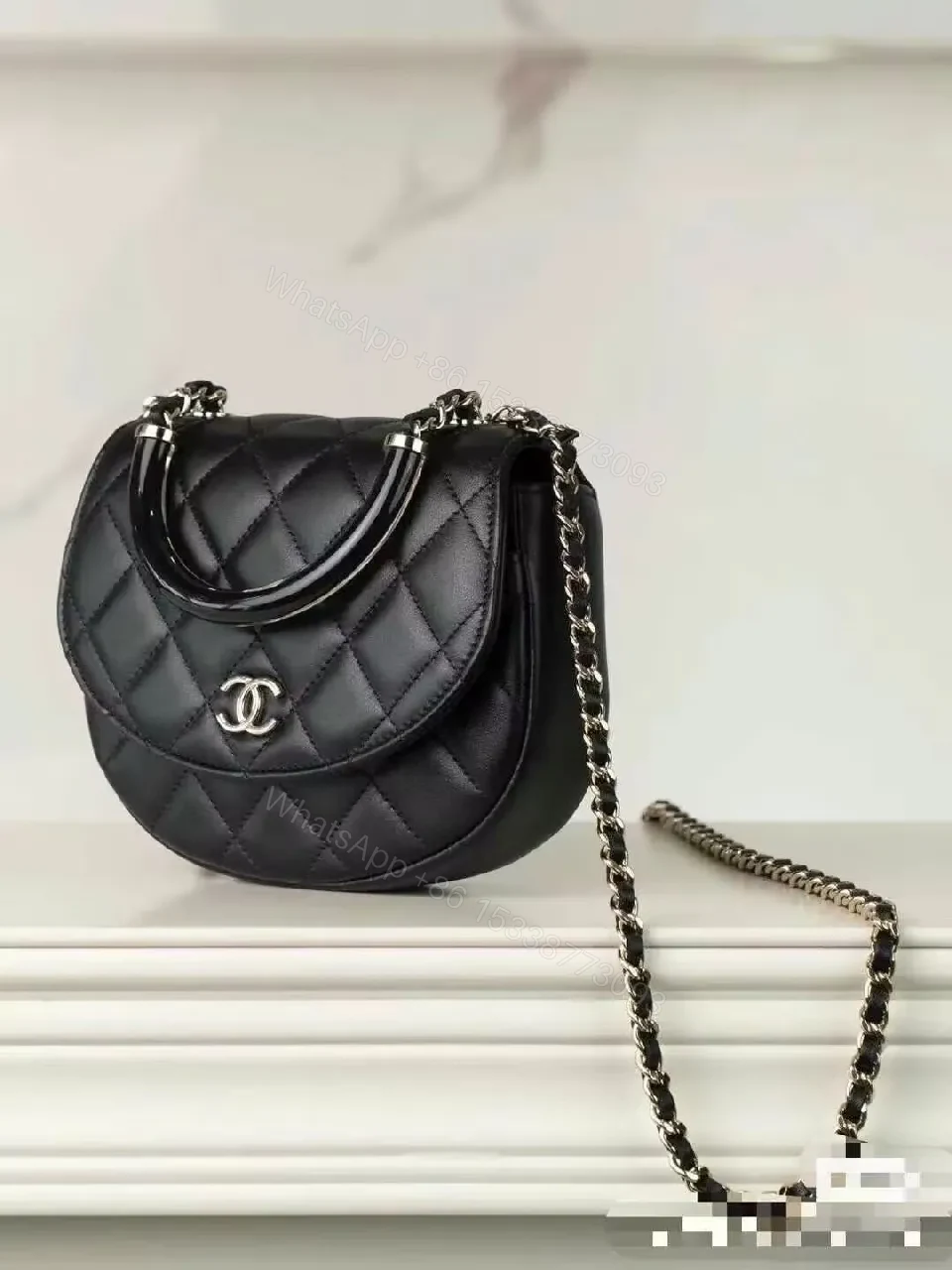 Black Faux Leather Quilted Crossbody: Modern Minimalist Chic — view 1