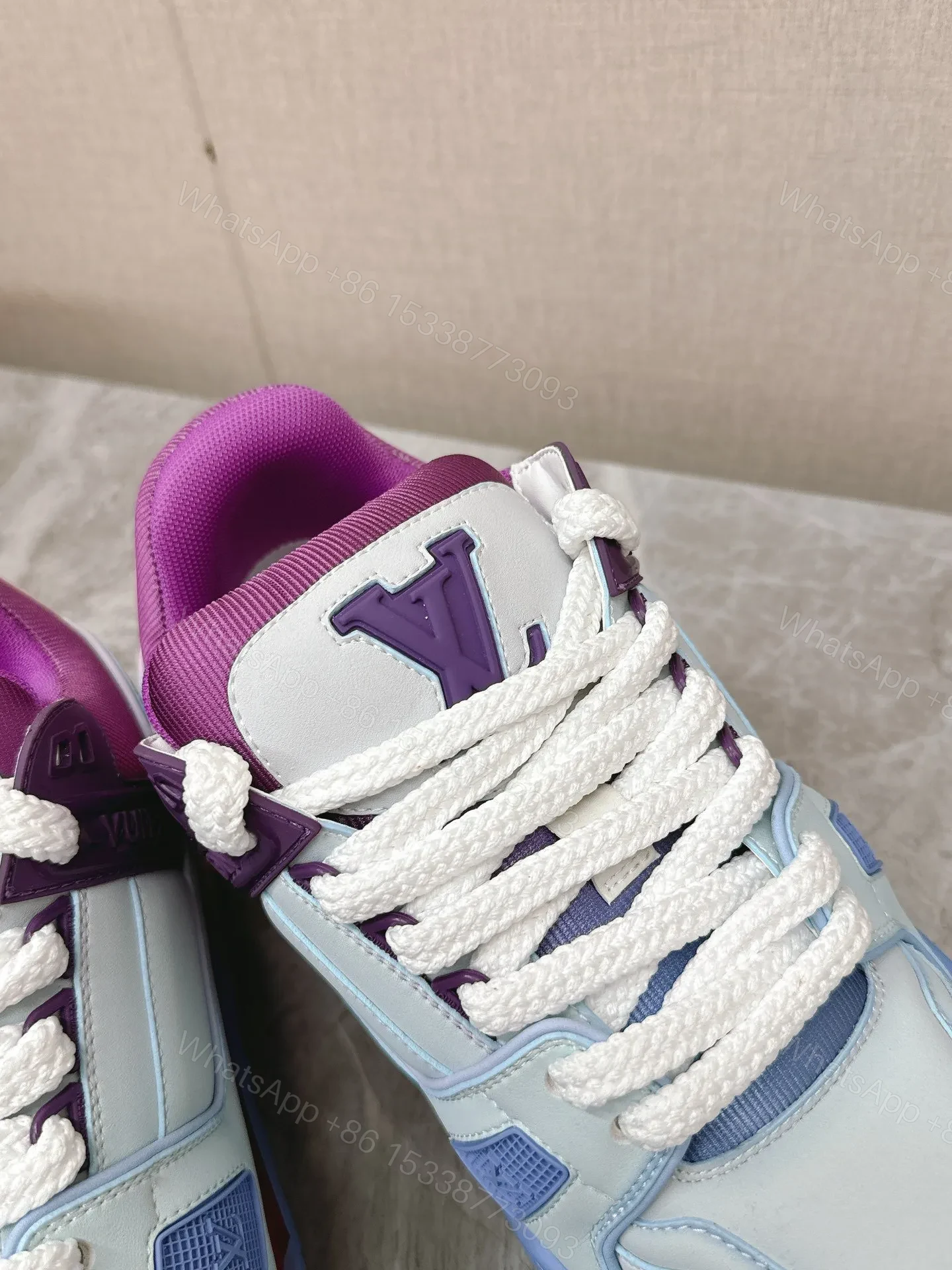 View 2 of LV Women Blue White Leather Sneakers