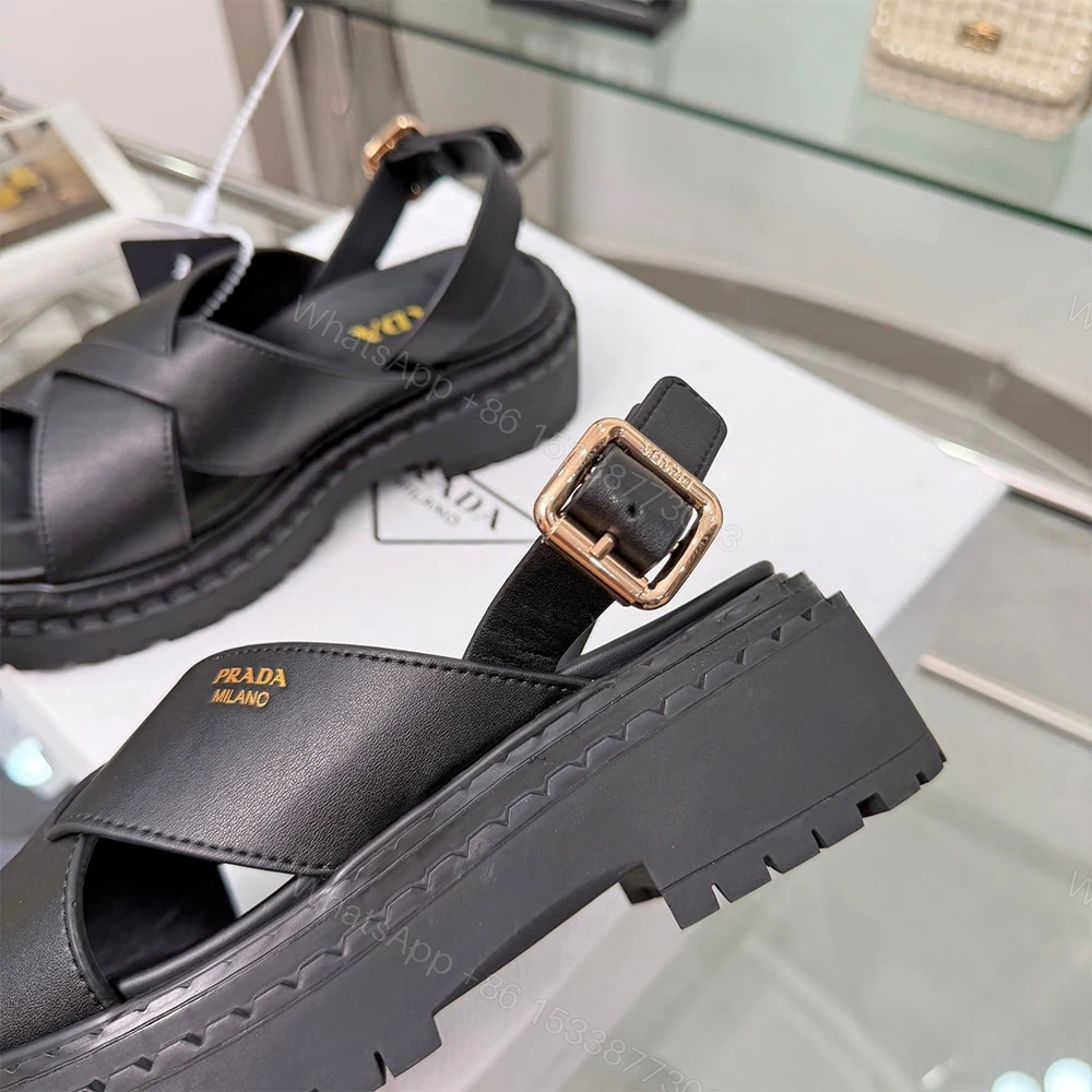 View 7 of PRADA Crisscross Leather Sandals 914970