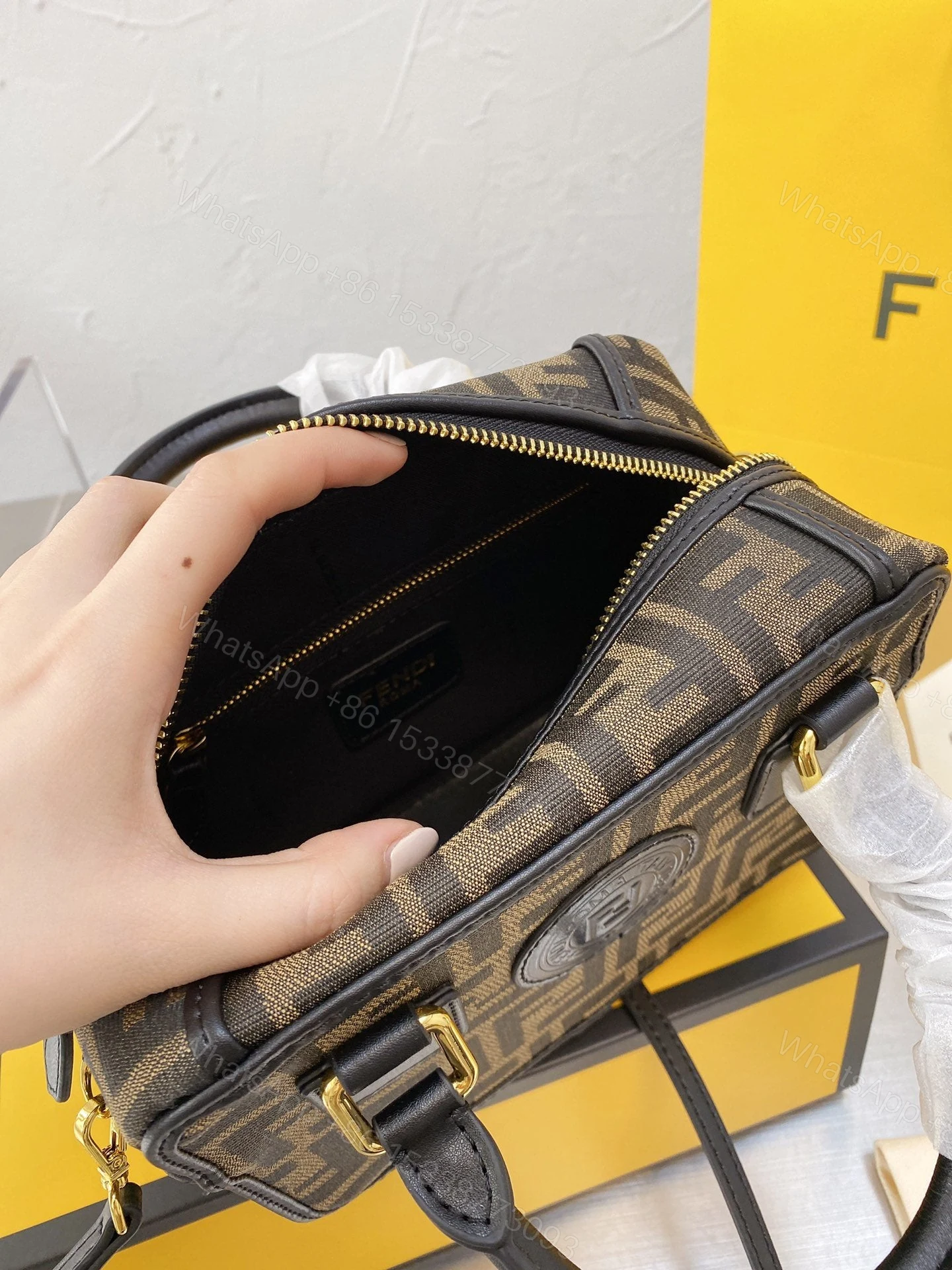 View 2 of FENDI Boston logo detailed mini bowling bag