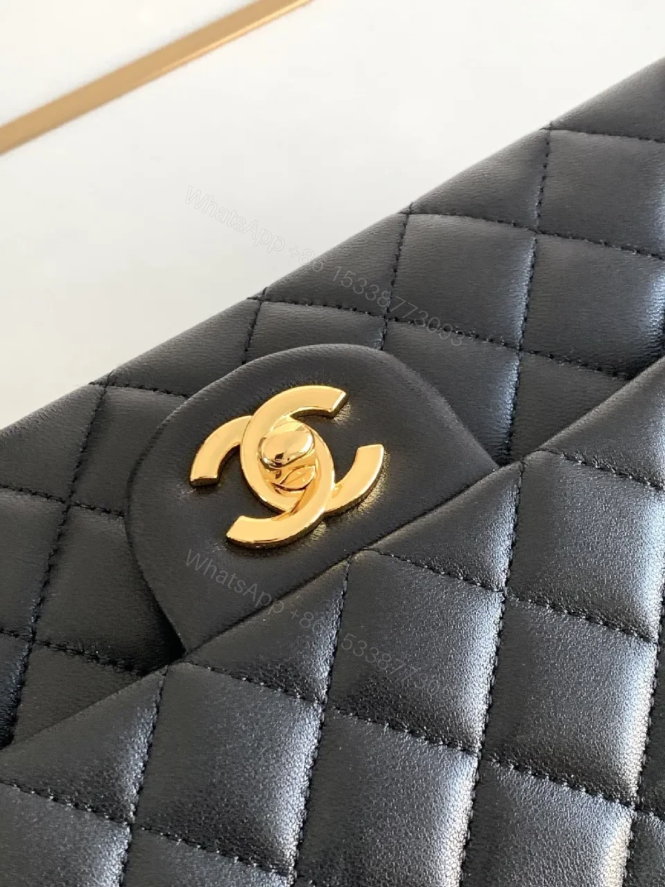 View 9 of Chic Quilted Black Leather Flap Bag with Gold Chain