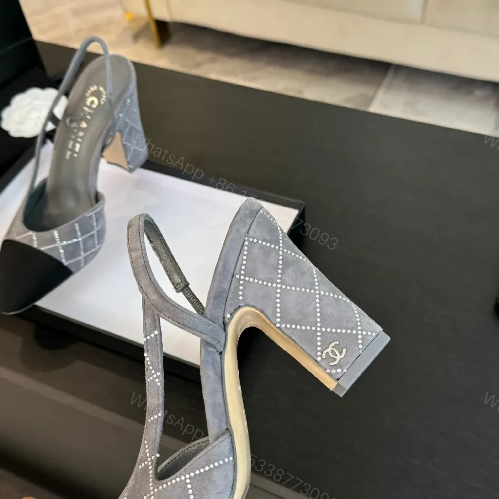 View 6 of Plaid-Embellished Suede Slingbacks with Block Heel