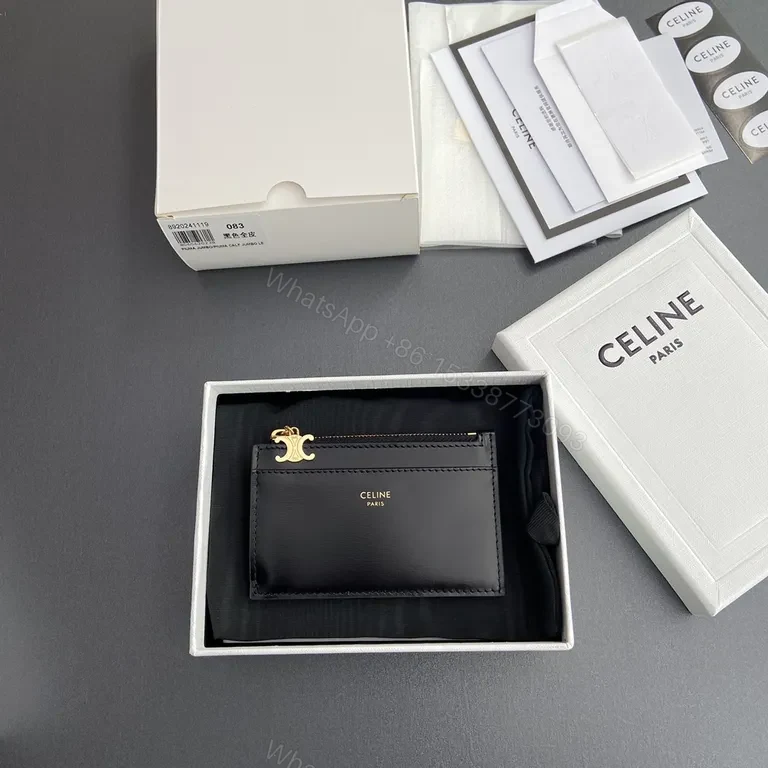 View 8 of Chic Black Cardholder: Gold Logo, Luxury Compact Organizer