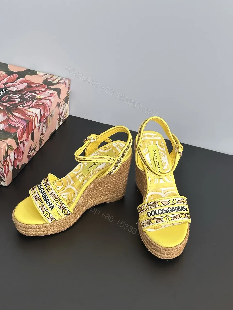 View 5 of Yellow Velvet-Logo Platform Sandals: Bold Summer Statement Pair