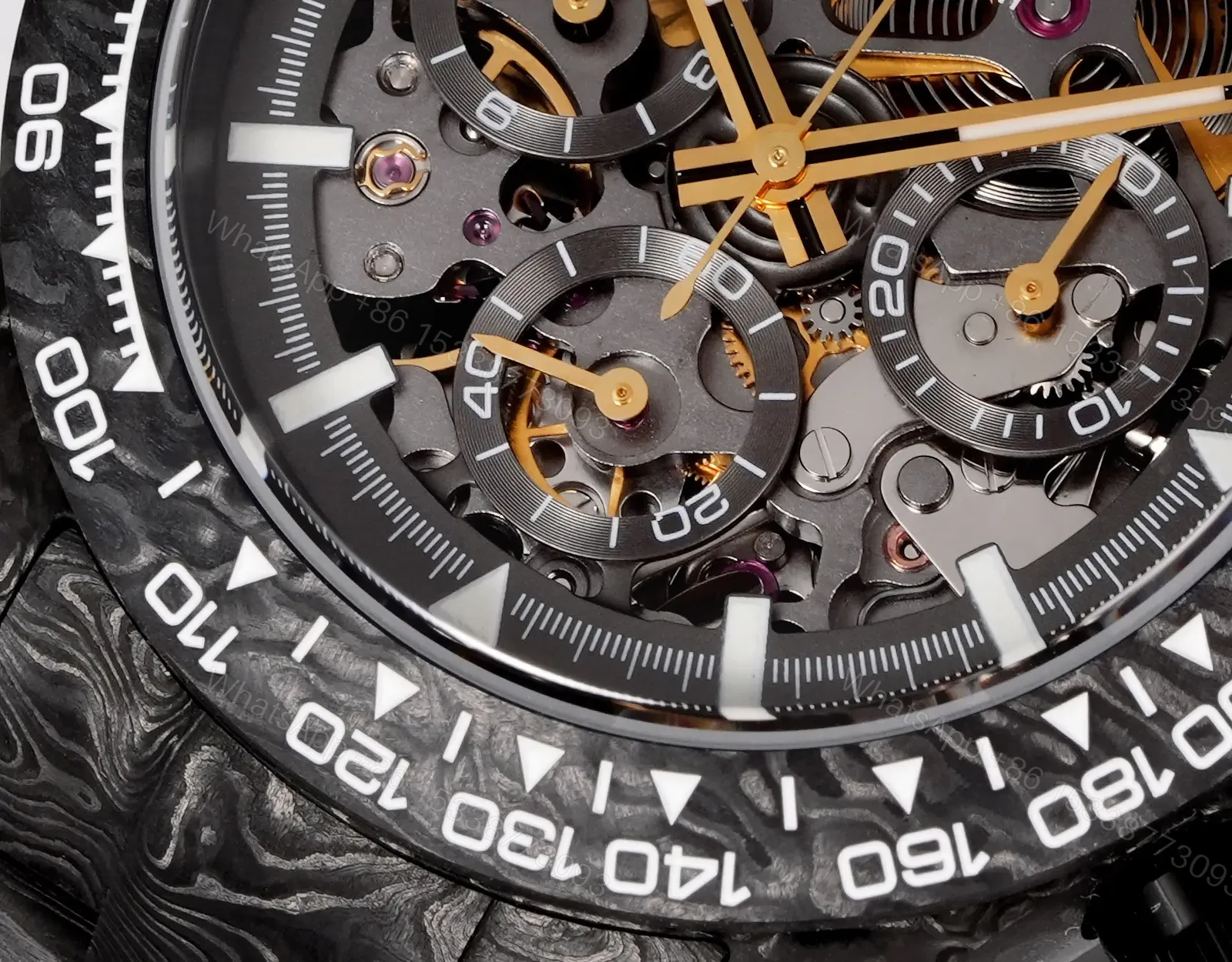 View 5 of Rolex Daytona Carbon Replica Skeleton Gold Movement ROLEX-DAYTONA-CARBON-GD