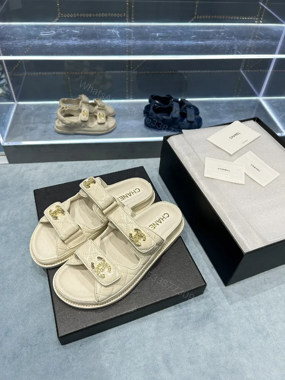 View 5 of Quilted Leather Slides - Gold-Accent, Luxe Casual Comfort