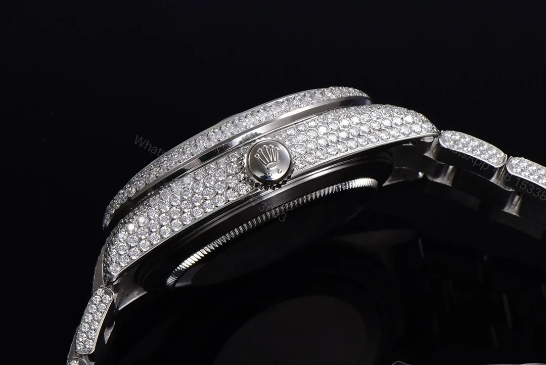 View 5 of Rolex Sky-Dweller Blue Diamond Replica 42MM Premium Full Pavé Steel Bracelet RG-ROLEX-SKYDWELLER-BLUE-DIAMOND-42