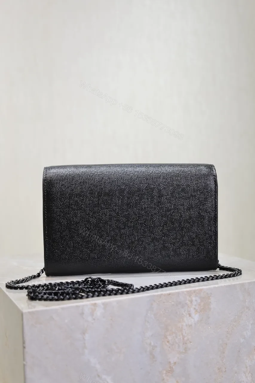View 2 of Black Leather Wallet & Chain Crossbody Clutch Set - Structured, Versatile, luxe
