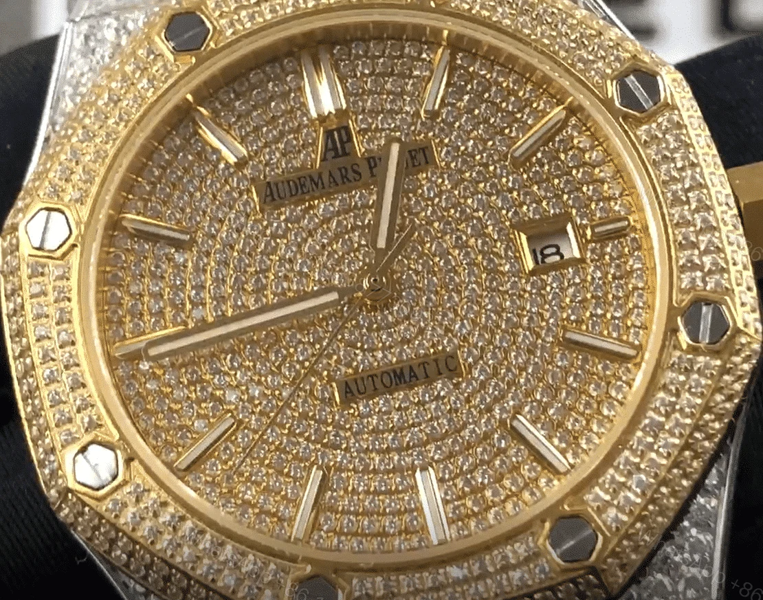View 3 of Audemars Piguet Royal Oak Iced Out Yellow Gold Super Clone