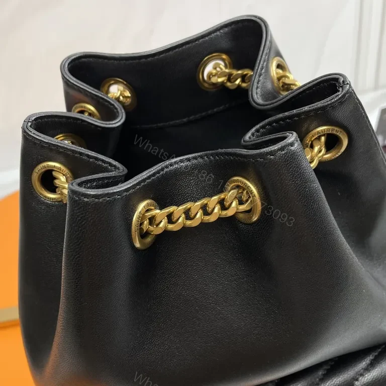 View 9 of Chic Leather Quilted Bucket Bag with Gold Monogram