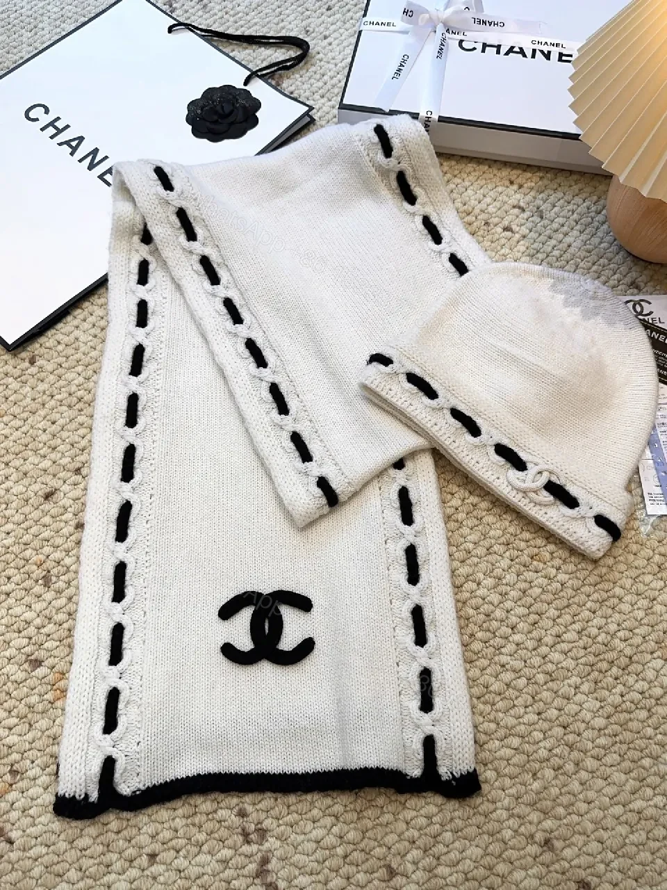 Chic Knit Set: White with Black Stitch, Cozy Luxe — view 1