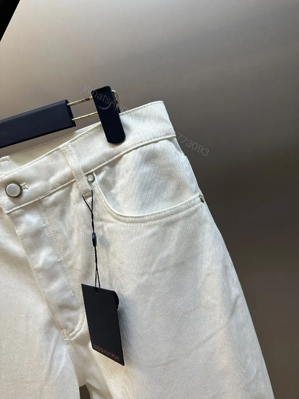 View 9 of Off-White/Cream Straight-Leg Trousers, Minimal Silk-Like, Zipper Fly