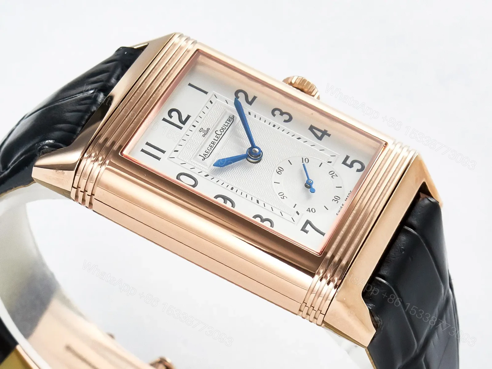View 6 of Reverso Classic Duoface Small Seconds RG MGF Best Edition White Textured Dial on Black Leather Strap A854A