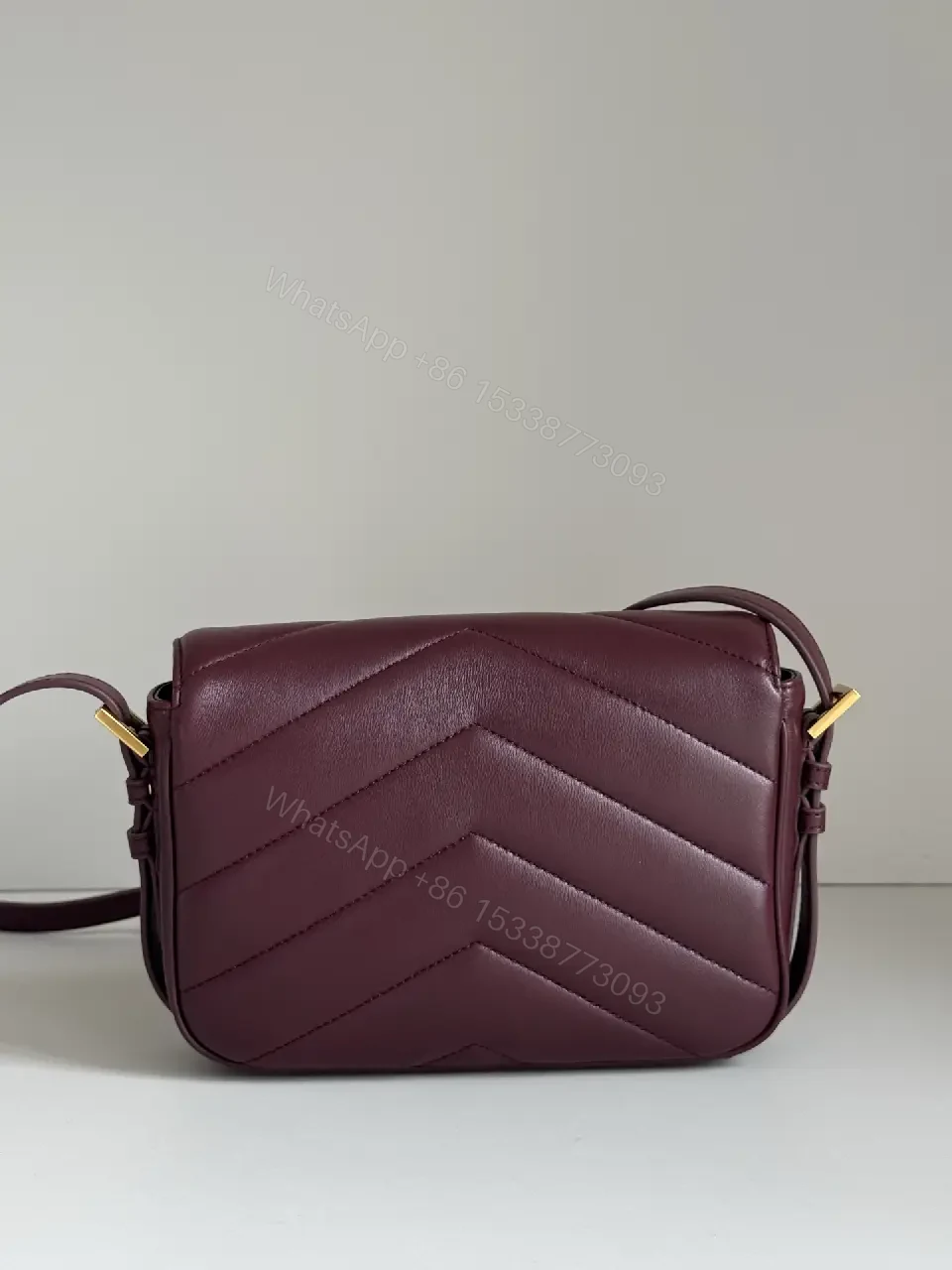 View 9 of Quilted Leather Crossbody Bag: Burgundy, Gold-Tone, Chic Evening