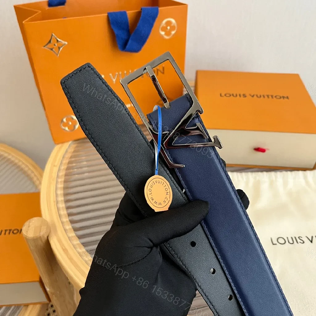 View 9 of Blue Leather Belt with Signature Buckle - Modern Luxury Accessory
