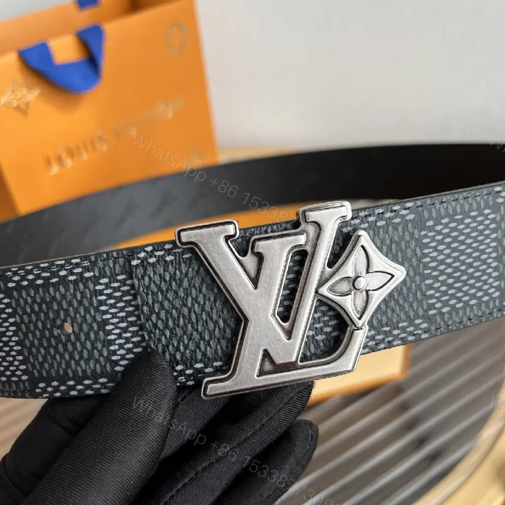 View 6 of Dark Gray Belt with Silver LV Buckle and Monogram Pattern