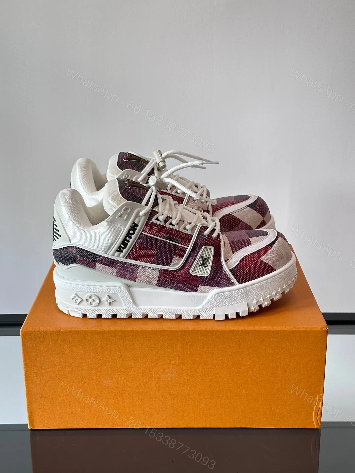 LV Men Burgundy Canvas White Leather Sneakers — view 1