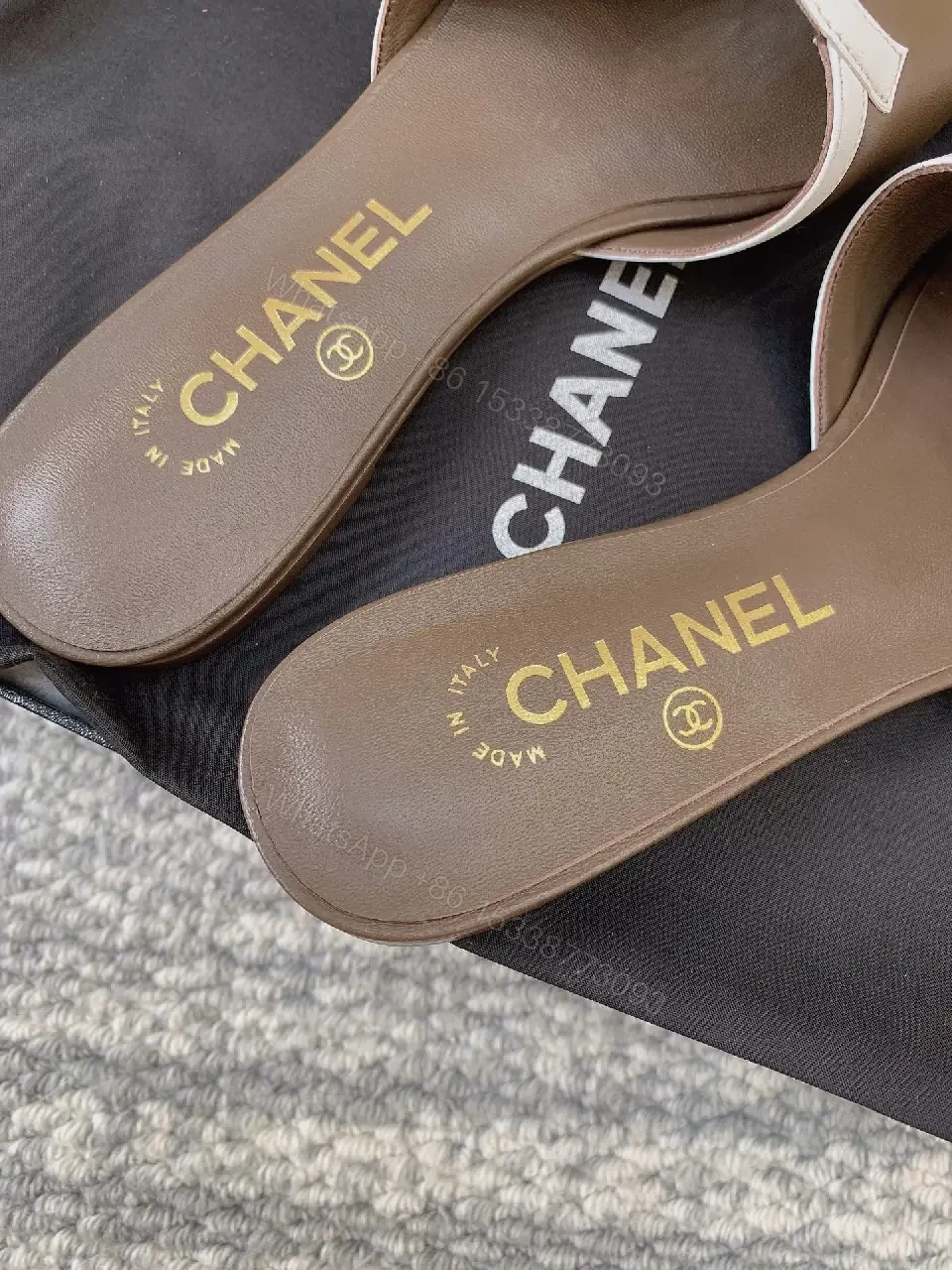 View 5 of Taupe Faux-Leather Logo Slides: Luxury Everyday Comfort