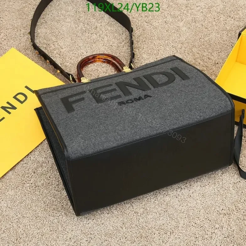 View 3 of Fendi Sunshine Large Black Leather Knockoff Tote Bag YB2377
