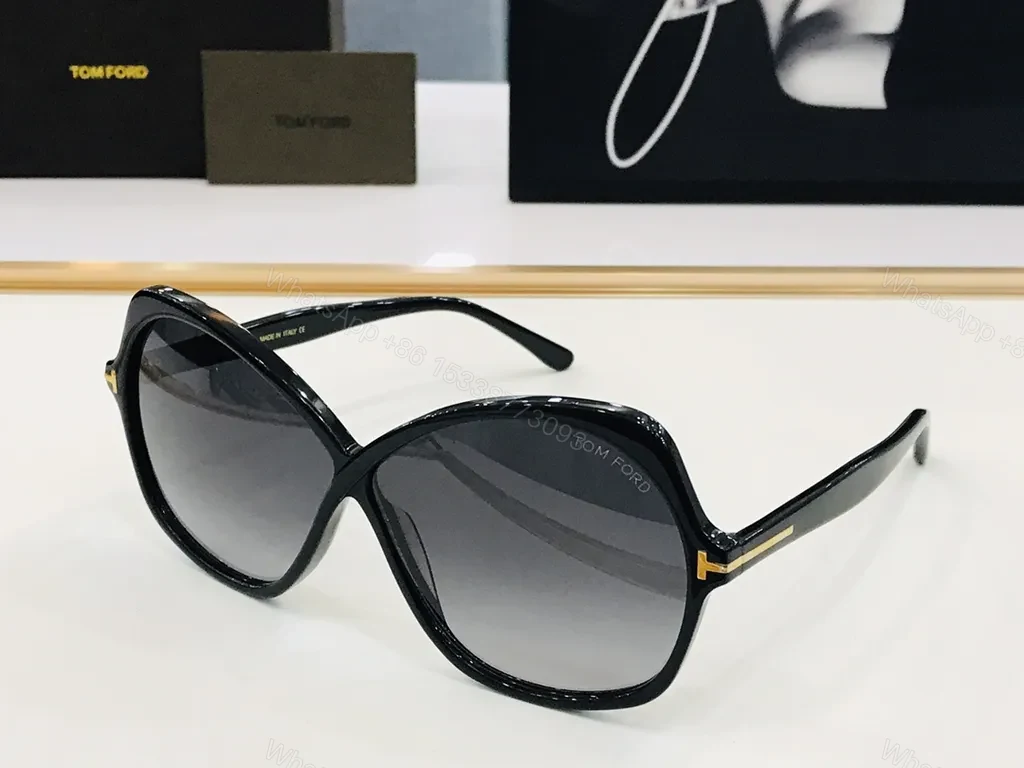 View 7 of Oversized Black Acetate Sunglasses with Gold-Tone Accents - Tom Ford