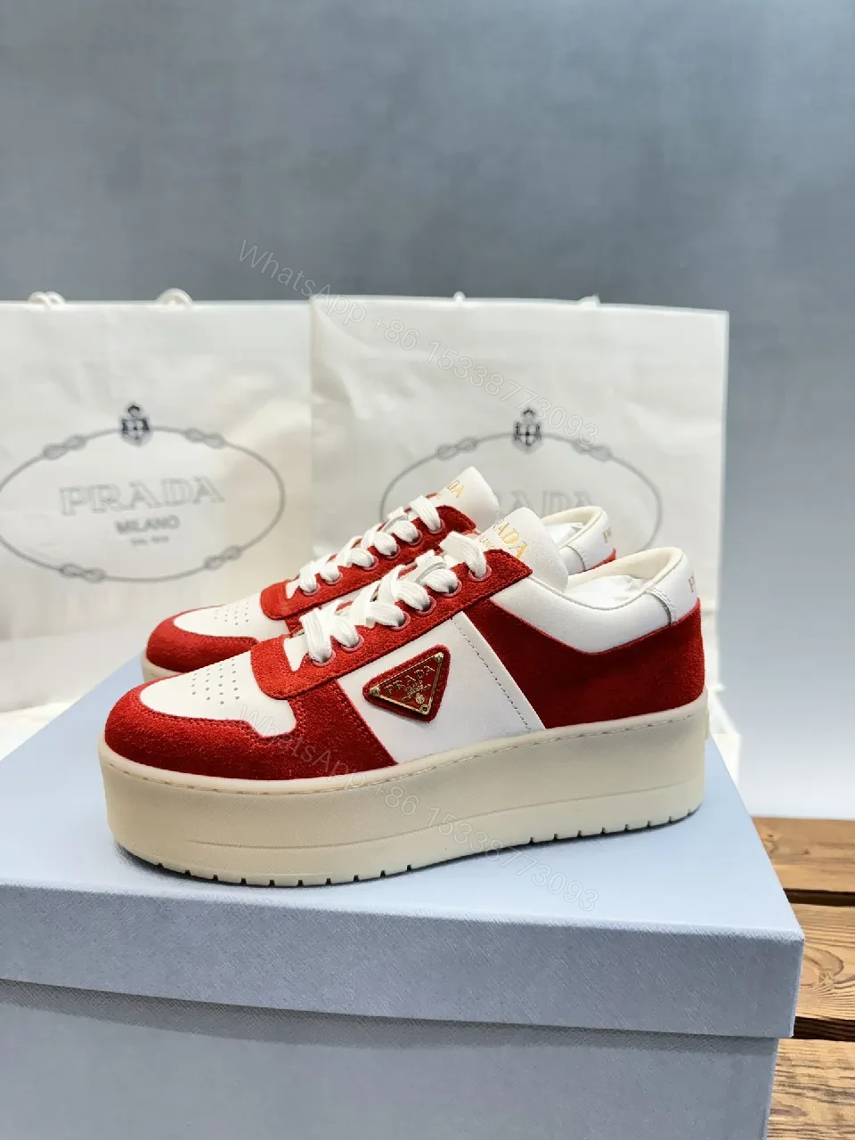 View 6 of Bold Red & White Platform Sneaker: Luxe Crest Edition
