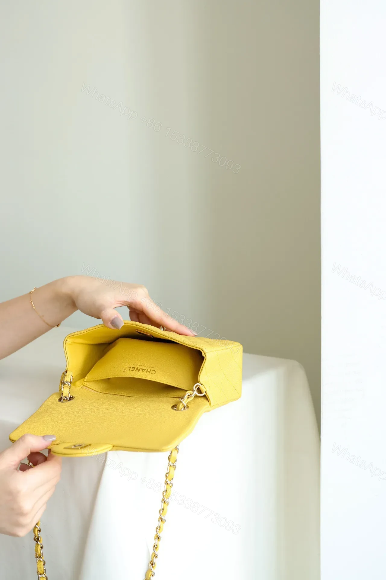 View 2 of Chanel Classic Flap Mini Like Auth Handbag Woman’s Yellow 20cm