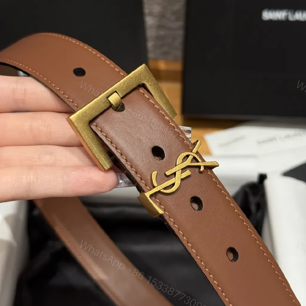 View 5 of Brown Leather Belt with Gold Logo Buckle—Versatile Luxury Accessory