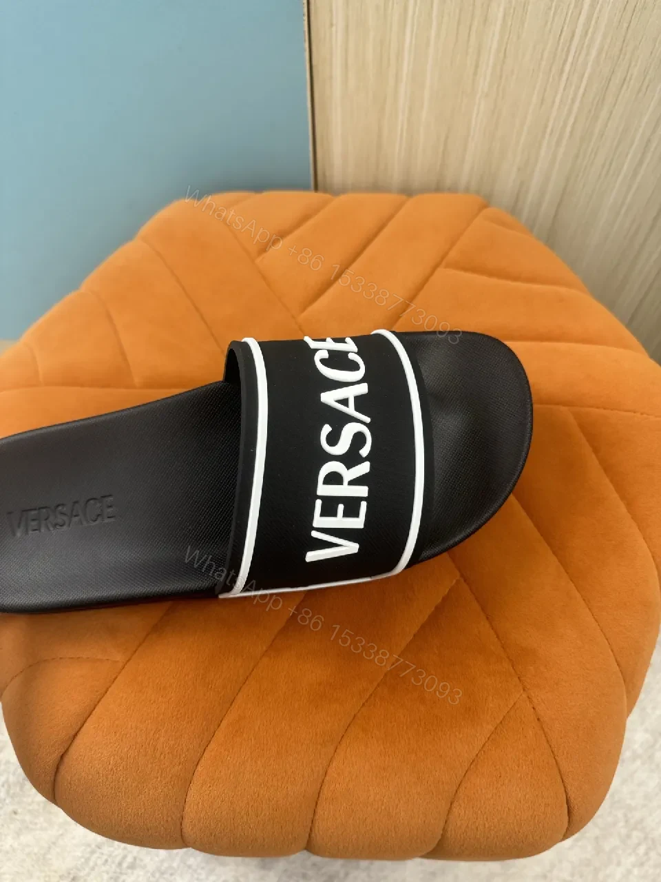 View 3 of Bold Logo-Brand Slide Sandals with Cushioned Comfort