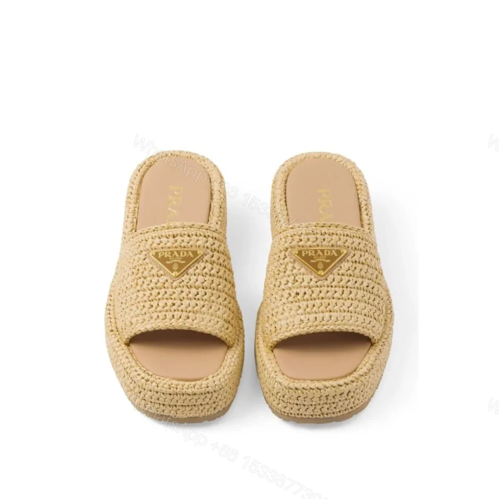 Prada Crochet Flatform Slides Brown — view 1