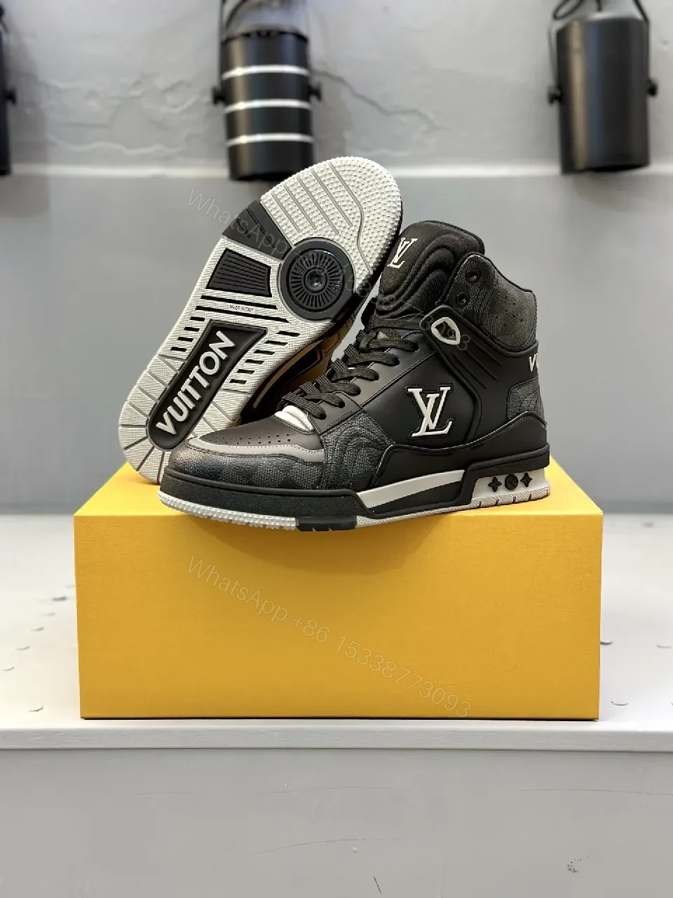 View 2 of Black Leather High-Top Sneaker: Structured, Modern Comfort