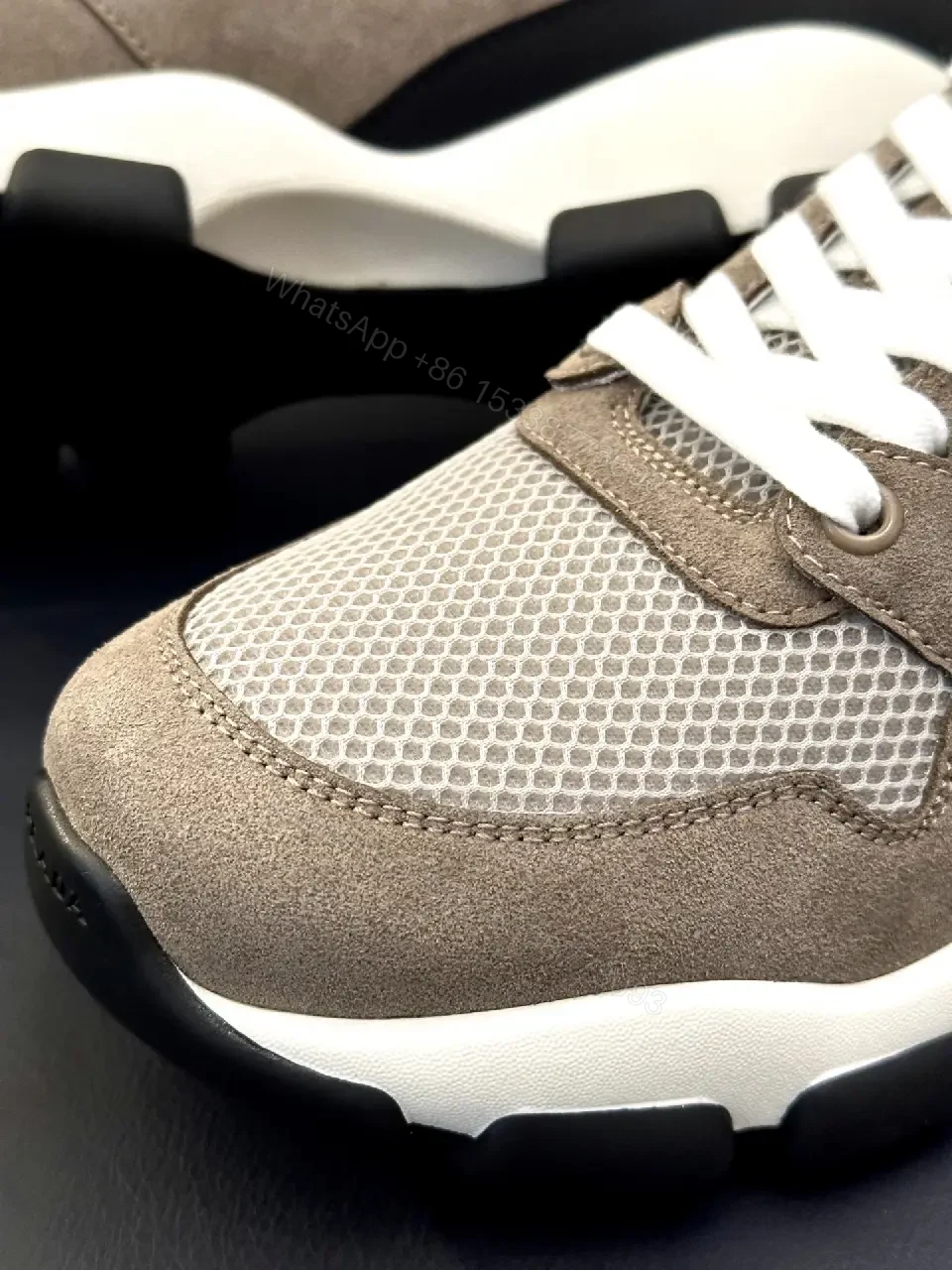 View 8 of Beige Mesh & Suede Sneakers, Chunky Sole, Prada Style