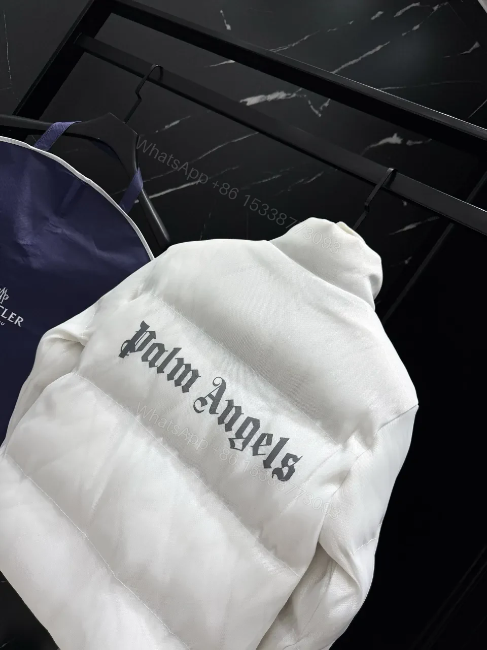 View 3 of White Puffer Jacket with Iconic Emblem, Luxury Everyday Outerwear