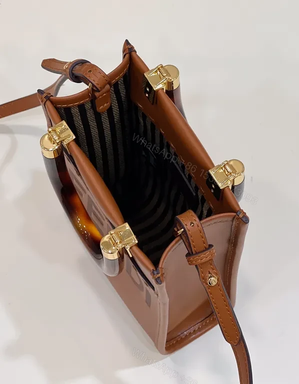 View 8 of Caramel Brown + Leather + Modern + Top-Handle Accent + Fendi Mini Bag