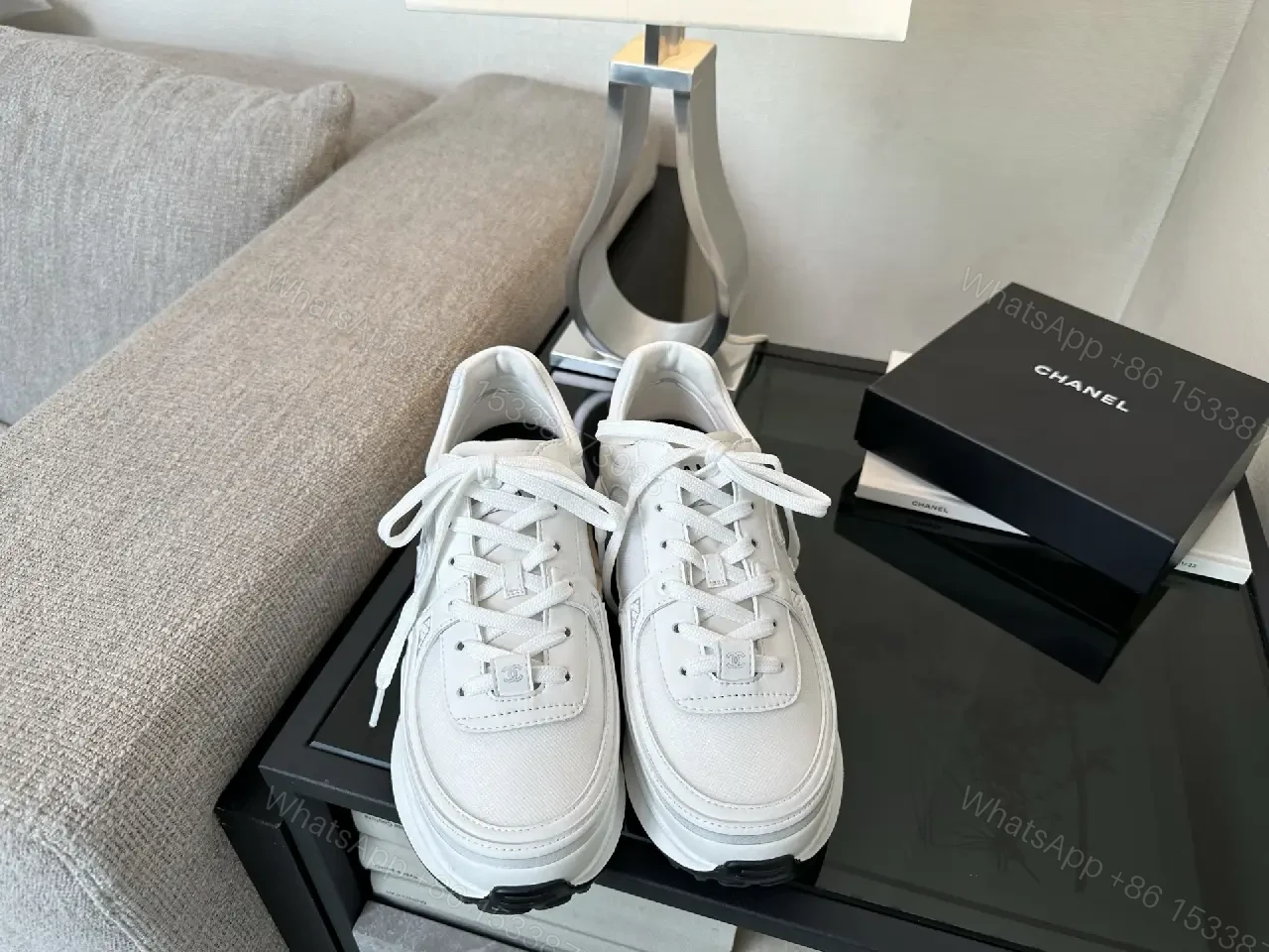 View 2 of Premium White Leather Low-Top Sneakers with Subtle Detailing