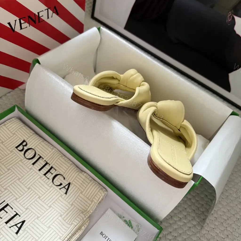 View 4 of Yellow Leather Knot Sandals Women's Sliders Bottega Veneta Style
