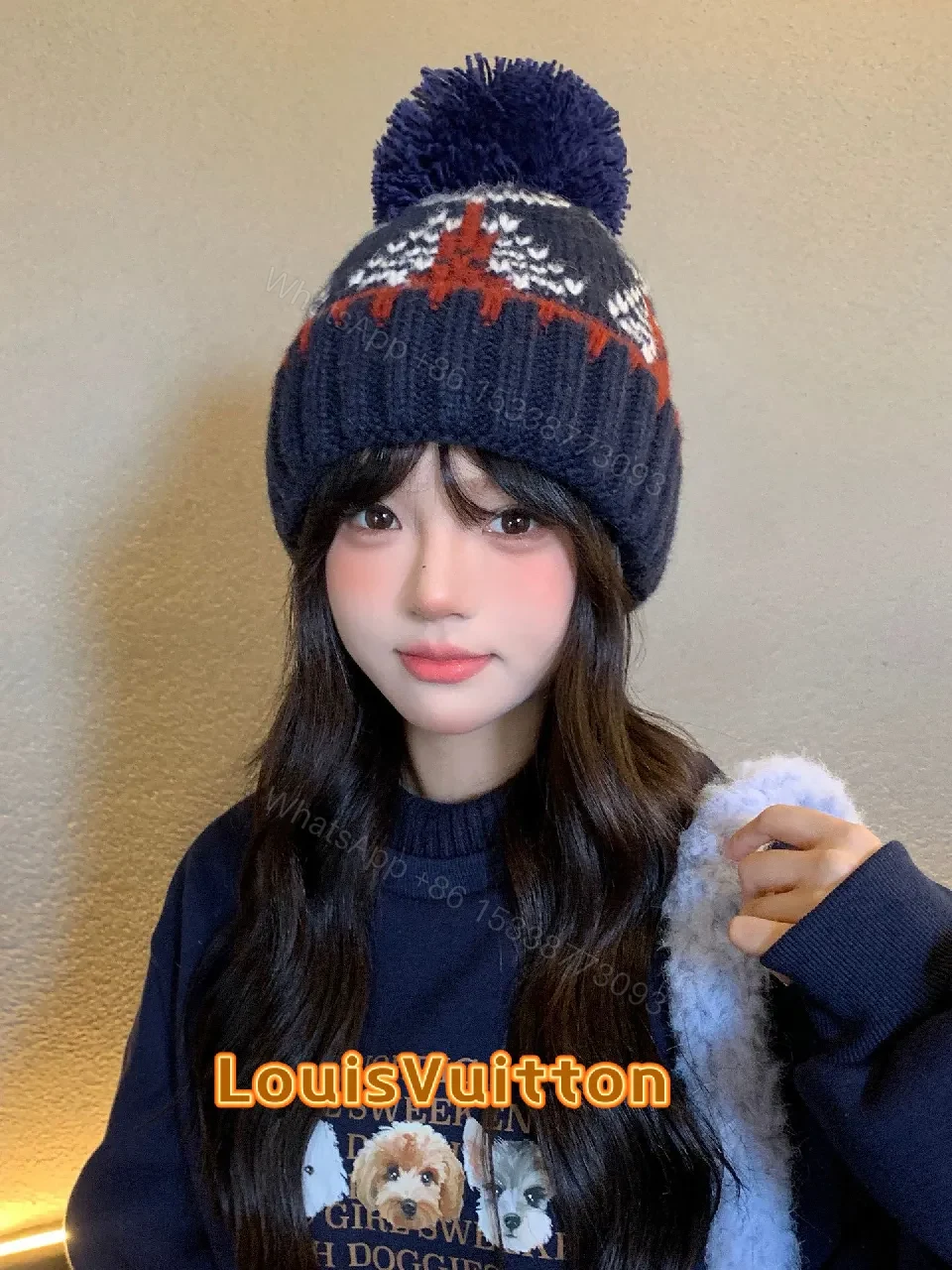 View 7 of Navy Knit Beanie with Pom – Luxe Designer-Inspired Warmth